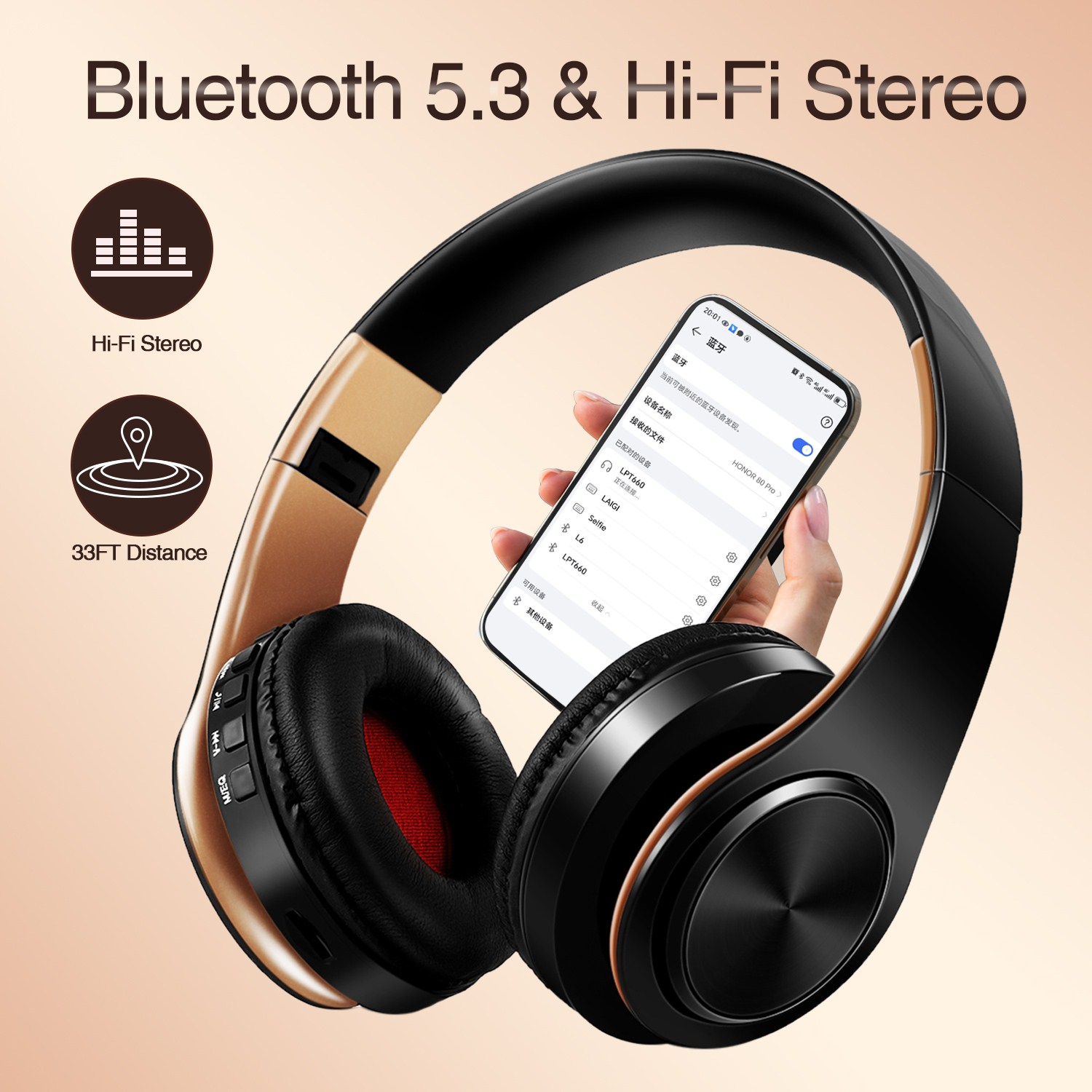Retro Gaming Headset - Men Gift Gold Wireless Headphones Bluetooth