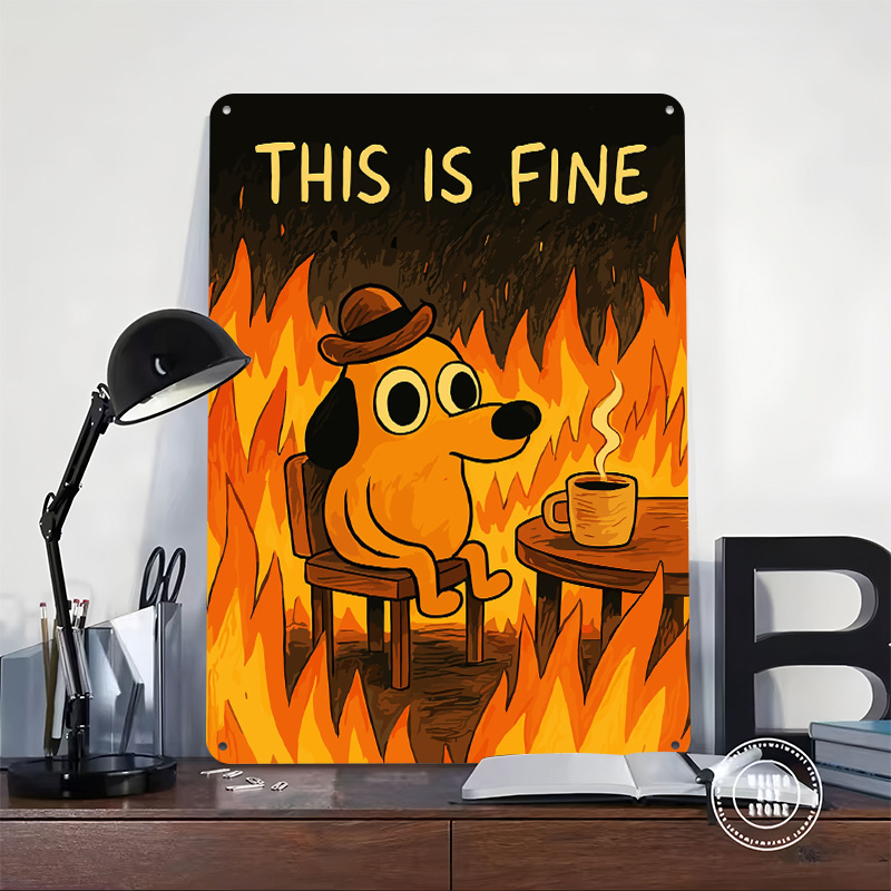 This Is Fine Dog Meme Metal Po - Retro Gaming Meme recension och pris